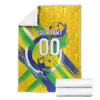 Personalized Brazil Soccer Football Jaguar Blanket Christ The Redeeme - Soccer Mascot With Carnival Vibes