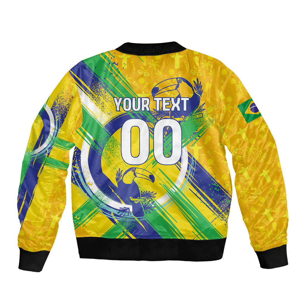 Personalized Brazil Soccer Football Jaguar Bomber Jacket Christ The Redeeme - Soccer Mascot With Carnival Vibes