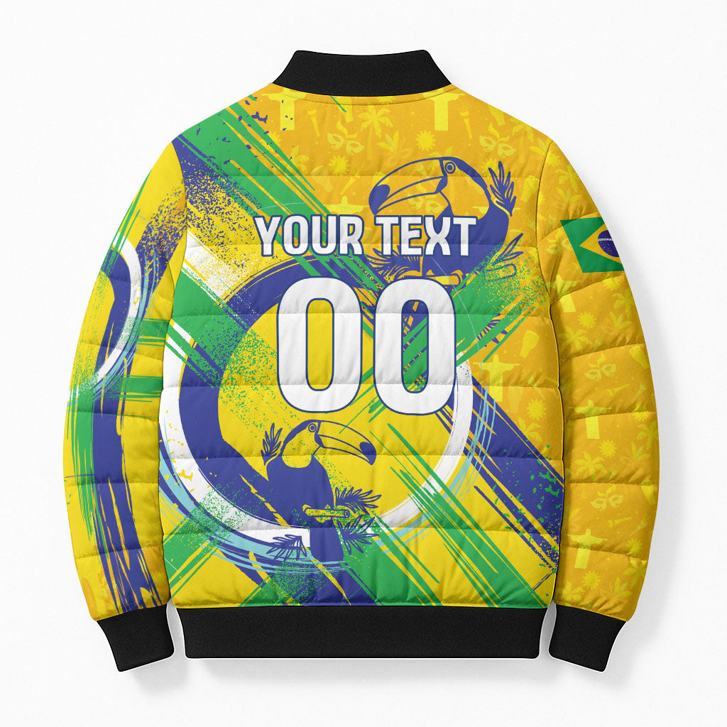 Personalized Brazil Soccer Football Jaguar Bomber Puffer Jacket Christ The Redeeme - Soccer Mascot With Carnival Vibes