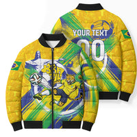 Personalized Brazil Soccer Football Jaguar Bomber Puffer Jacket Christ The Redeeme - Soccer Mascot With Carnival Vibes