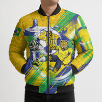 Personalized Brazil Soccer Football Jaguar Bomber Puffer Jacket Christ The Redeeme - Soccer Mascot With Carnival Vibes