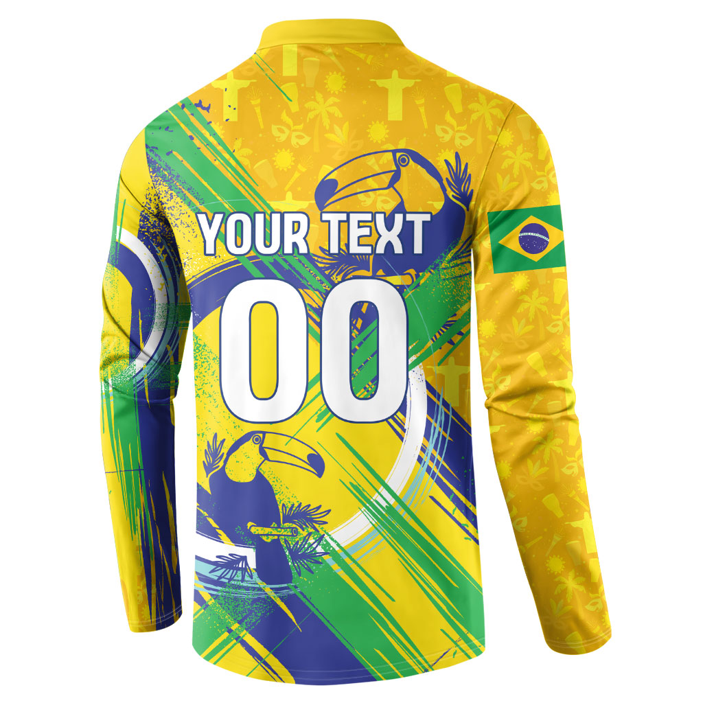 Personalized Brazil Soccer Football Jaguar Button Sweatshirt Christ The Redeeme - Soccer Mascot With Carnival Vibes