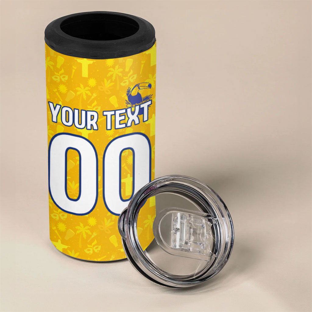 Personalized Brazil Soccer Football Jaguar 4 in 1 Can Cooler Tumbler Christ The Redeeme - Soccer Mascot With Carnival Vibes