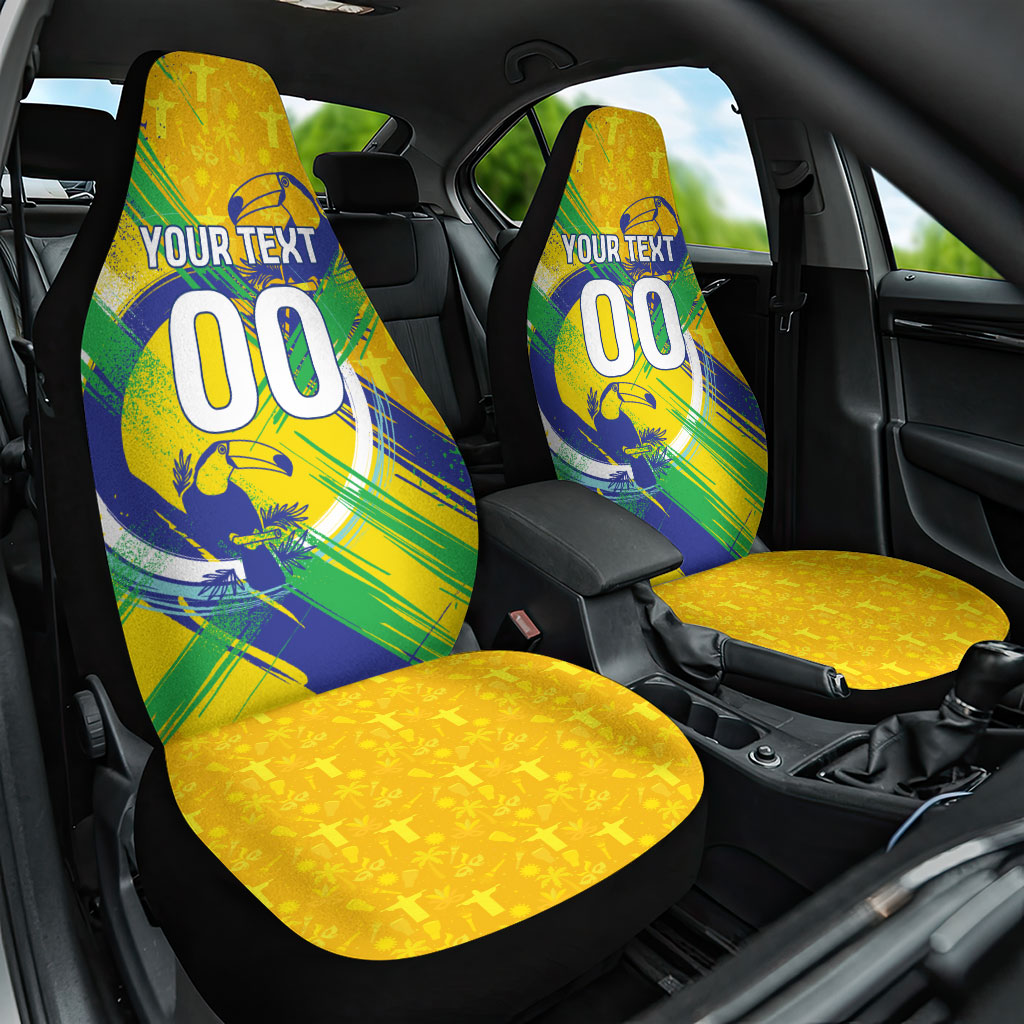Personalized Brazil Soccer Football Jaguar Car Seat Cover Christ The Redeeme - Soccer Mascot With Carnival Vibes
