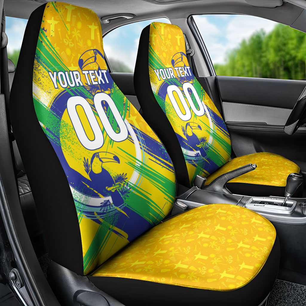 Personalized Brazil Soccer Football Jaguar Car Seat Cover Christ The Redeeme - Soccer Mascot With Carnival Vibes