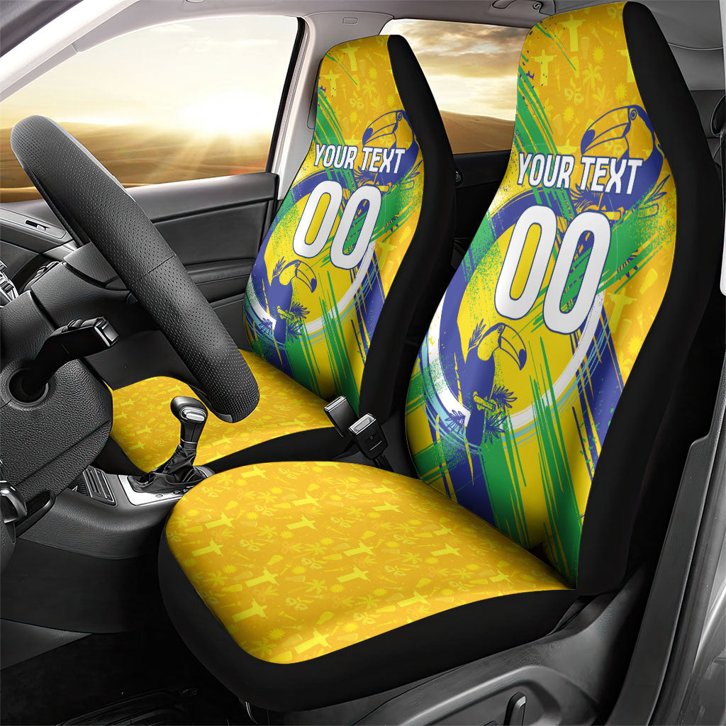 Personalized Brazil Soccer Football Jaguar Car Seat Cover Christ The Redeeme - Soccer Mascot With Carnival Vibes