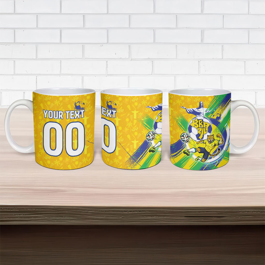 Personalized Brazil Soccer Football Jaguar Ceramic Mug Christ The Redeeme - Soccer Mascot With Carnival Vibes