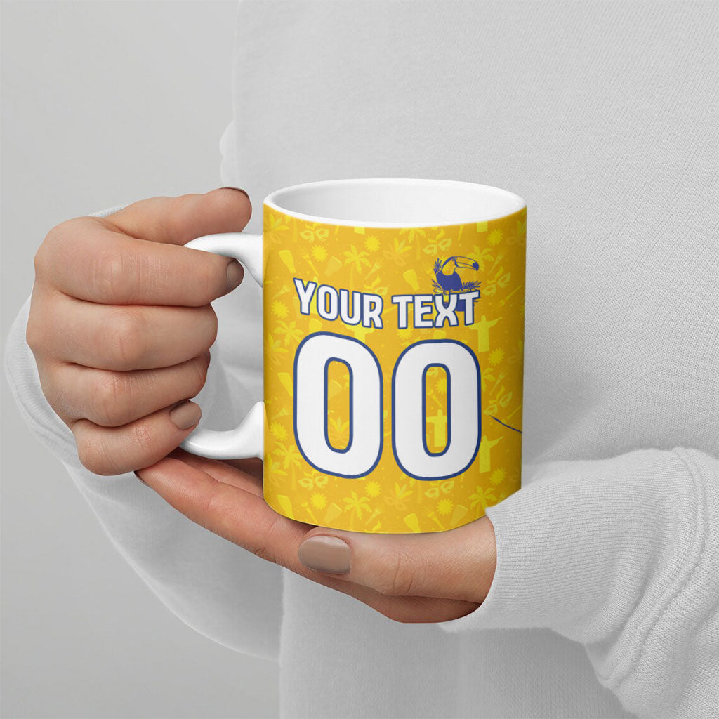 Personalized Brazil Soccer Football Jaguar Ceramic Mug Christ The Redeeme - Soccer Mascot With Carnival Vibes
