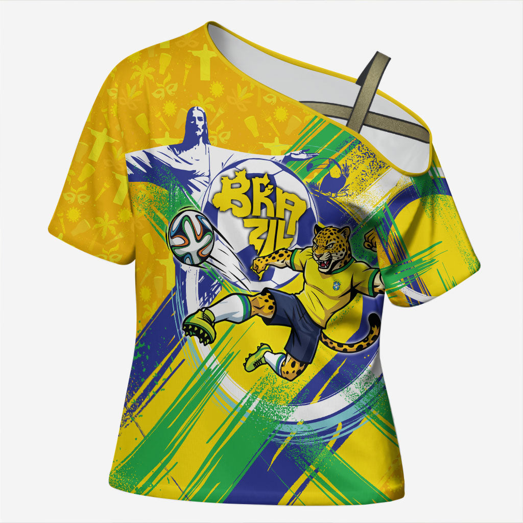 Personalized Brazil Soccer Football Jaguar Cross Shoulder Shirt Christ The Redeeme - Soccer Mascot With Carnival Vibes