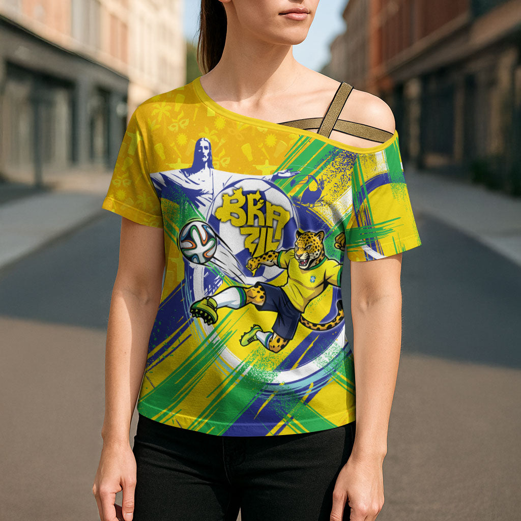 Personalized Brazil Soccer Football Jaguar Cross Shoulder Shirt Christ The Redeeme - Soccer Mascot With Carnival Vibes