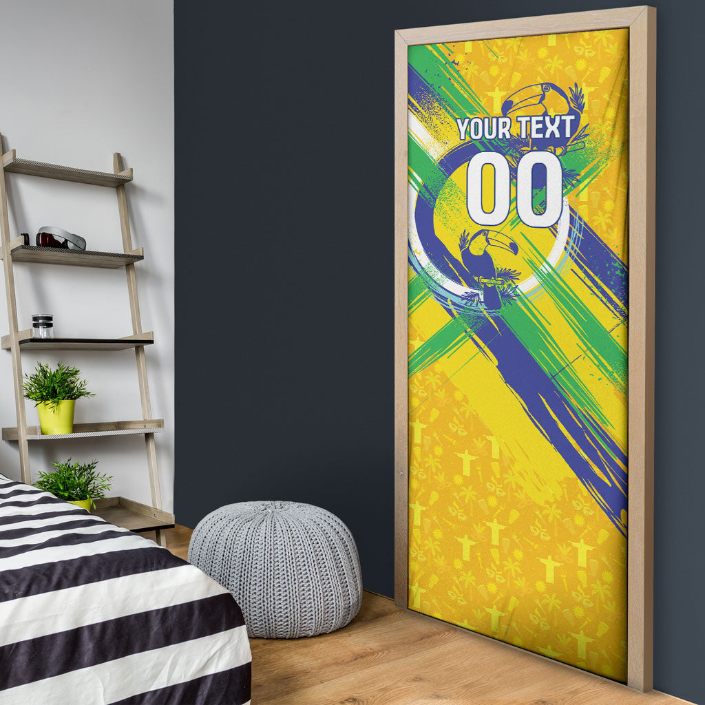 Personalized Brazil Soccer Football Jaguar Door Cover Christ The Redeeme - Soccer Mascot With Carnival Vibes