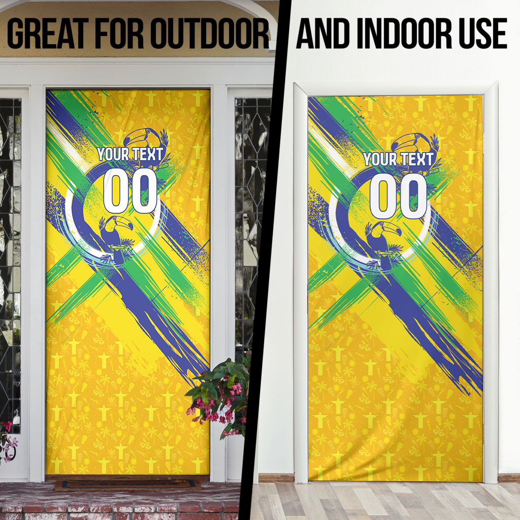 Personalized Brazil Soccer Football Jaguar Door Cover Christ The Redeeme - Soccer Mascot With Carnival Vibes