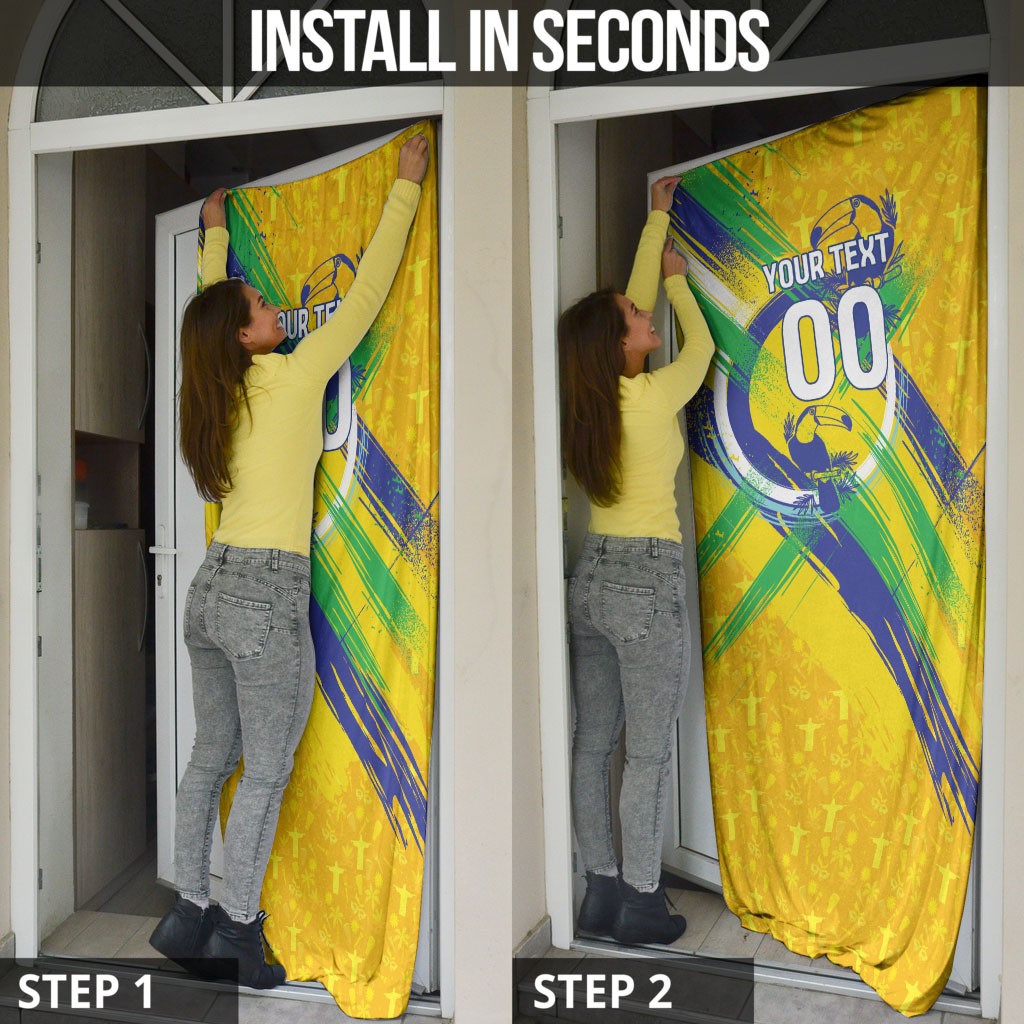 Personalized Brazil Soccer Football Jaguar Door Cover Christ The Redeeme - Soccer Mascot With Carnival Vibes