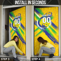 Personalized Brazil Soccer Football Jaguar Door Cover Christ The Redeeme - Soccer Mascot With Carnival Vibes