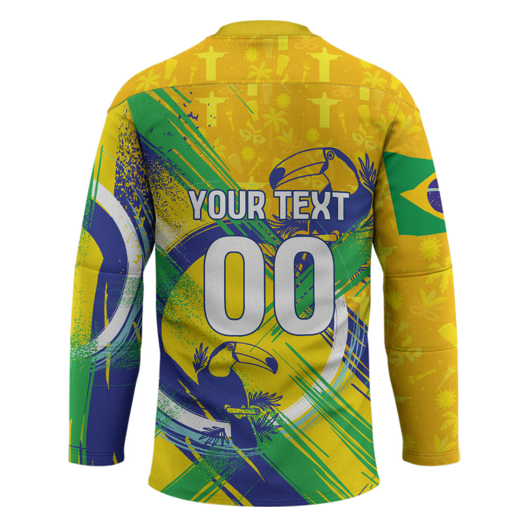 Personalized Brazil Soccer Football Jaguar Hockey Jersey Christ The Redeeme - Soccer Mascot With Carnival Vibes