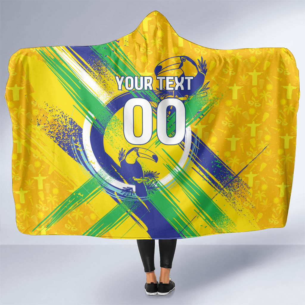 Personalized Brazil Soccer Football Jaguar Hooded Blanket Christ The Redeeme - Soccer Mascot With Carnival Vibes