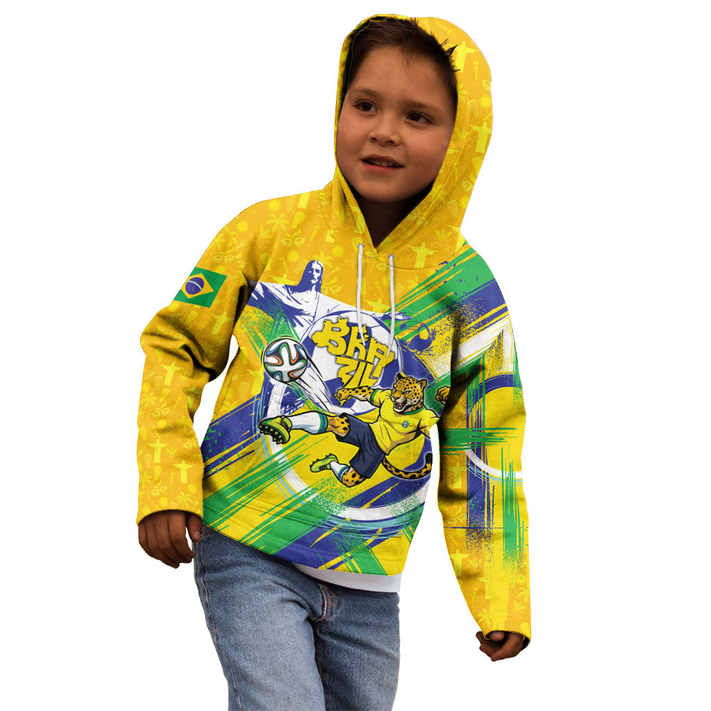 Personalized Brazil Soccer Football Jaguar Kid Hoodie Christ The Redeeme - Soccer Mascot With Carnival Vibes