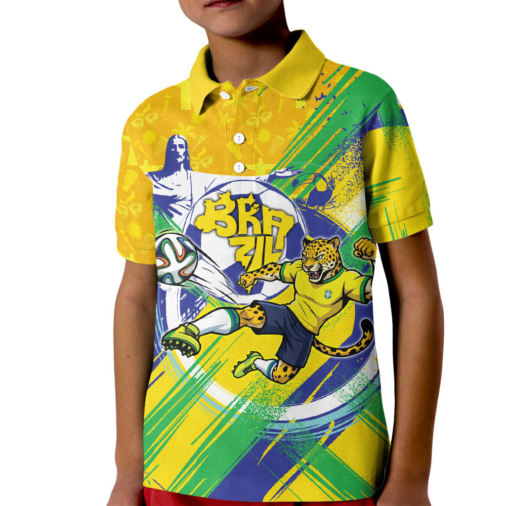 Personalized Brazil Soccer Football Jaguar Kid Polo Shirt Christ The Redeeme - Soccer Mascot With Carnival Vibes