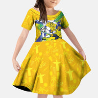 Personalized Brazil Soccer Football Jaguar Kid Short Sleeve Dress Christ The Redeeme - Soccer Mascot With Carnival Vibes
