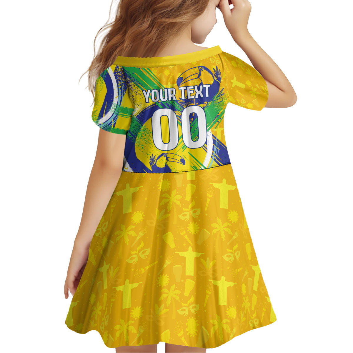 Personalized Brazil Soccer Football Jaguar Kid Short Sleeve Dress Christ The Redeeme - Soccer Mascot With Carnival Vibes