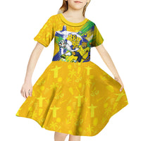Personalized Brazil Soccer Football Jaguar Kid Short Sleeve Dress Christ The Redeeme - Soccer Mascot With Carnival Vibes