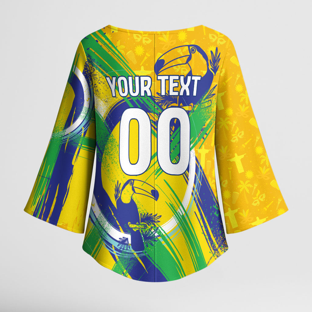 Personalized Brazil Soccer Football Jaguar Kimono Sleeve Blouse Christ The Redeeme - Soccer Mascot With Carnival Vibes