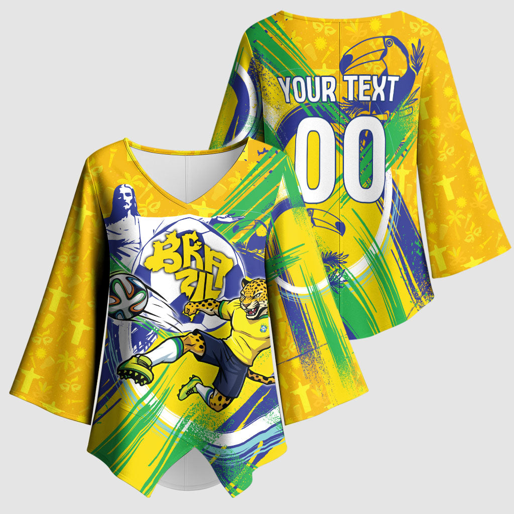 Personalized Brazil Soccer Football Jaguar Kimono Sleeve Blouse Christ The Redeeme - Soccer Mascot With Carnival Vibes