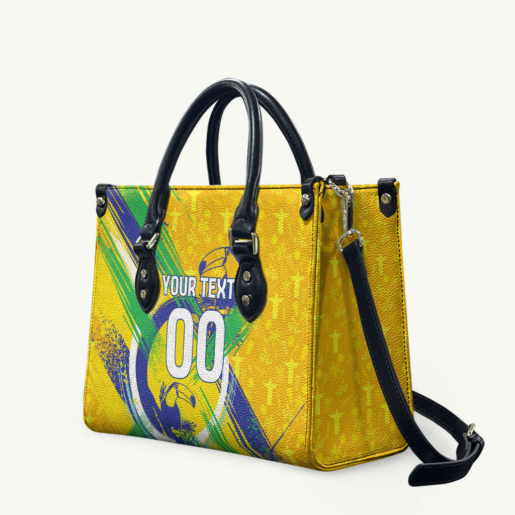 Personalized Brazil Soccer Football Jaguar Leather Bag Christ The Redeeme - Soccer Mascot With Carnival Vibes
