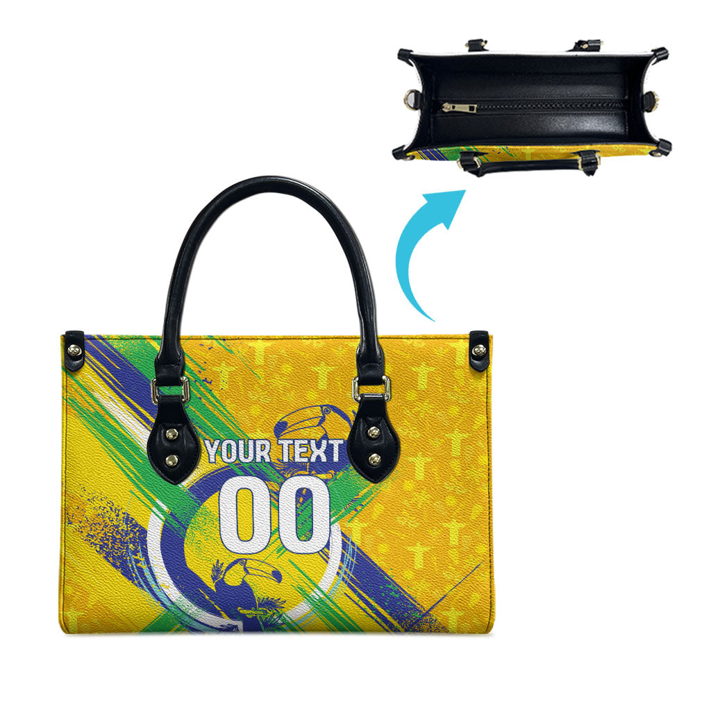 Personalized Brazil Soccer Football Jaguar Leather Bag Christ The Redeeme - Soccer Mascot With Carnival Vibes