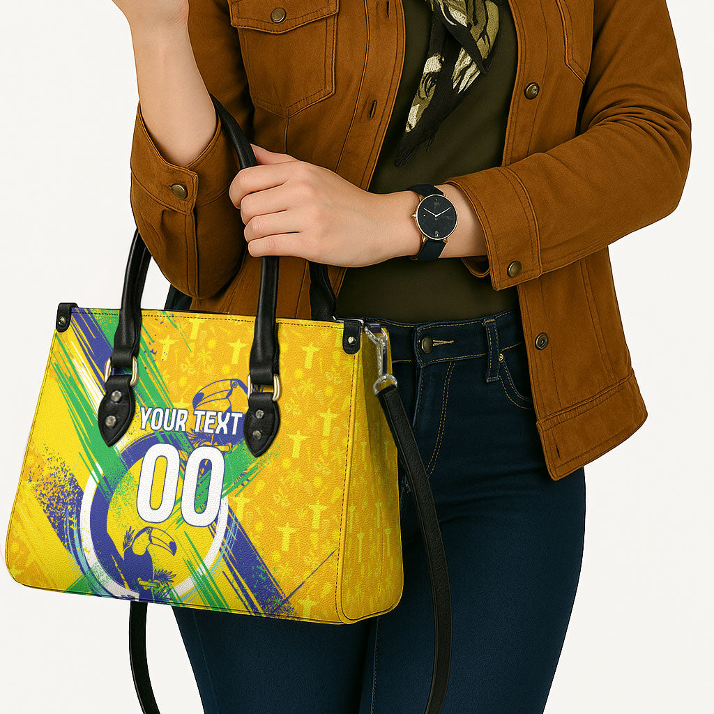 Personalized Brazil Soccer Football Jaguar Leather Bag Christ The Redeeme - Soccer Mascot With Carnival Vibes