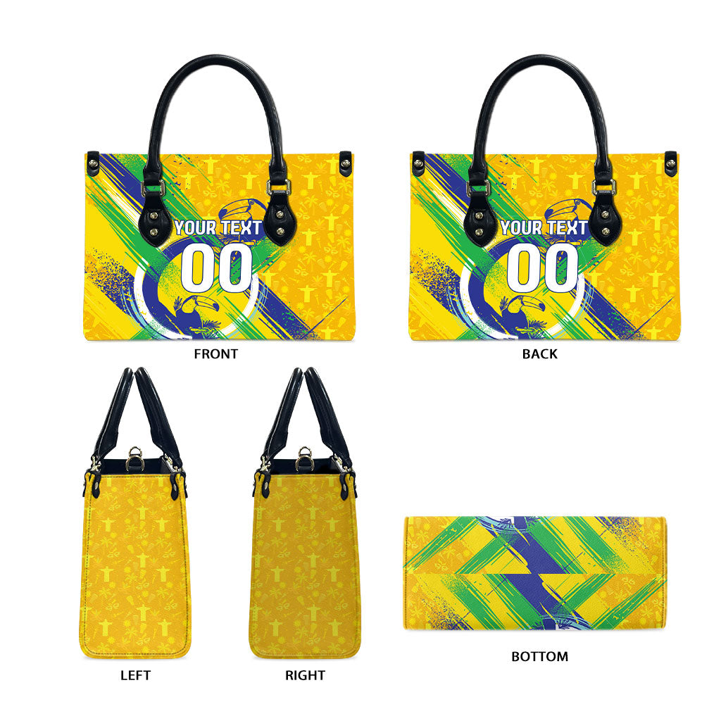 Personalized Brazil Soccer Football Jaguar Leather Bag Christ The Redeeme - Soccer Mascot With Carnival Vibes
