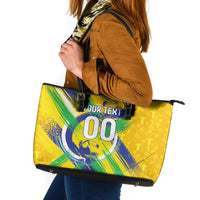 Personalized Brazil Soccer Football Jaguar Leather Tote Bag Christ The Redeeme - Soccer Mascot With Carnival Vibes