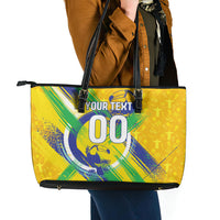 Personalized Brazil Soccer Football Jaguar Leather Tote Bag Christ The Redeeme - Soccer Mascot With Carnival Vibes