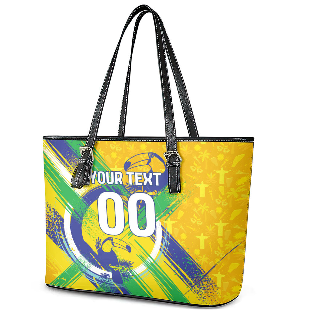 Personalized Brazil Soccer Football Jaguar Leather Tote Bag Christ The Redeeme - Soccer Mascot With Carnival Vibes