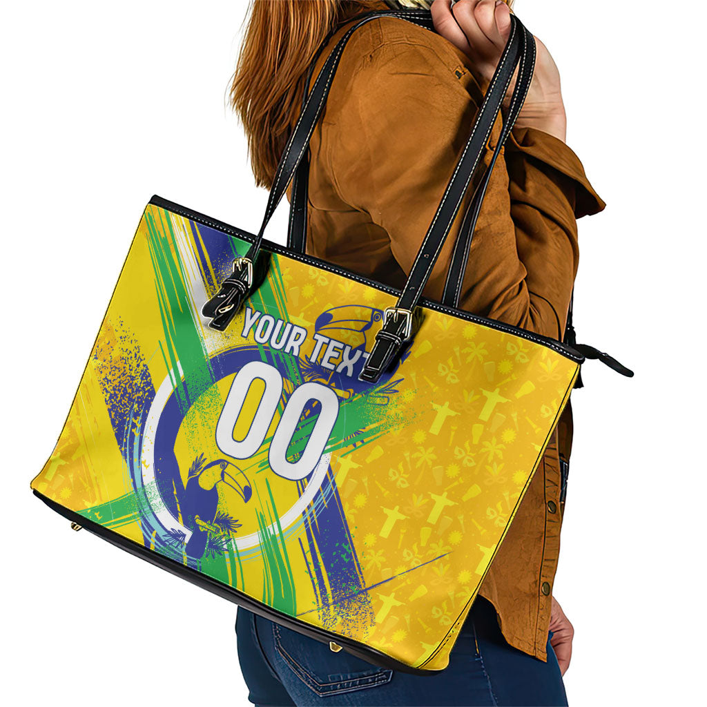 Personalized Brazil Soccer Football Jaguar Leather Tote Bag Christ The Redeeme - Soccer Mascot With Carnival Vibes