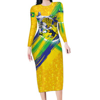 Personalized Brazil Soccer Football Jaguar Long Sleeve Bodycon Dress Christ The Redeeme - Soccer Mascot With Carnival Vibes