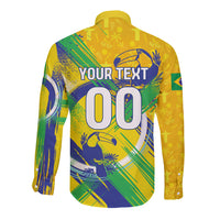 Personalized Brazil Soccer Football Jaguar Long Sleeve Button Shirt Christ The Redeeme - Soccer Mascot With Carnival Vibes