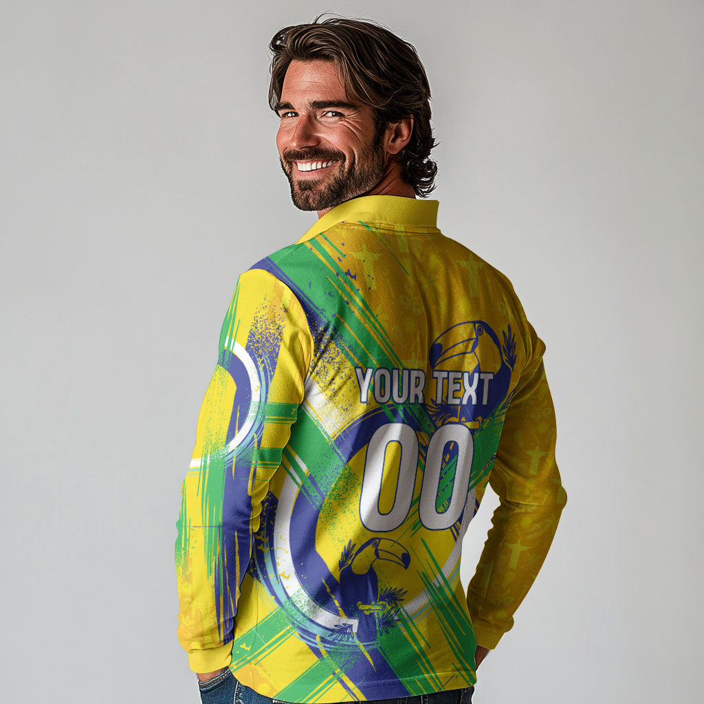 Personalized Brazil Soccer Football Jaguar Long Sleeve Polo Shirt Christ The Redeeme - Soccer Mascot With Carnival Vibes