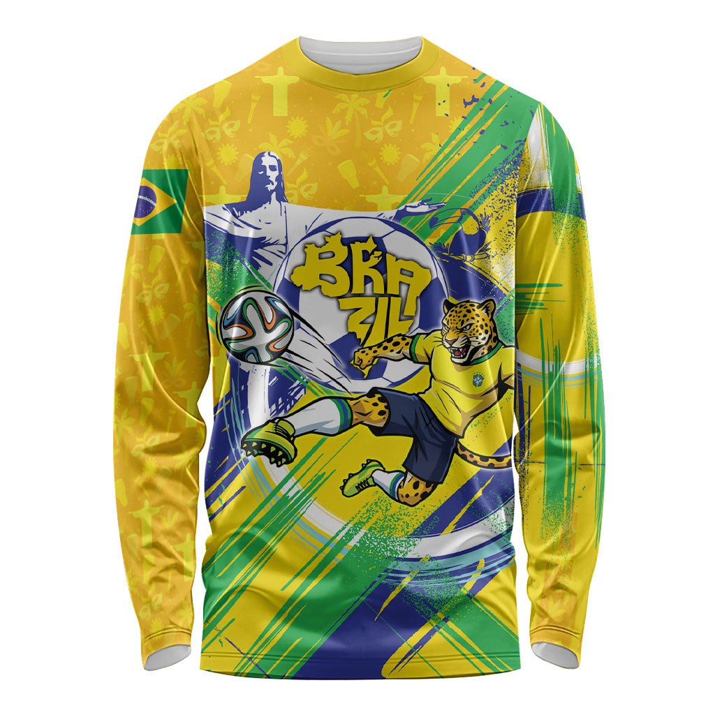 Personalized Brazil Soccer Football Jaguar Long Sleeve Shirt Christ The Redeeme - Soccer Mascot With Carnival Vibes