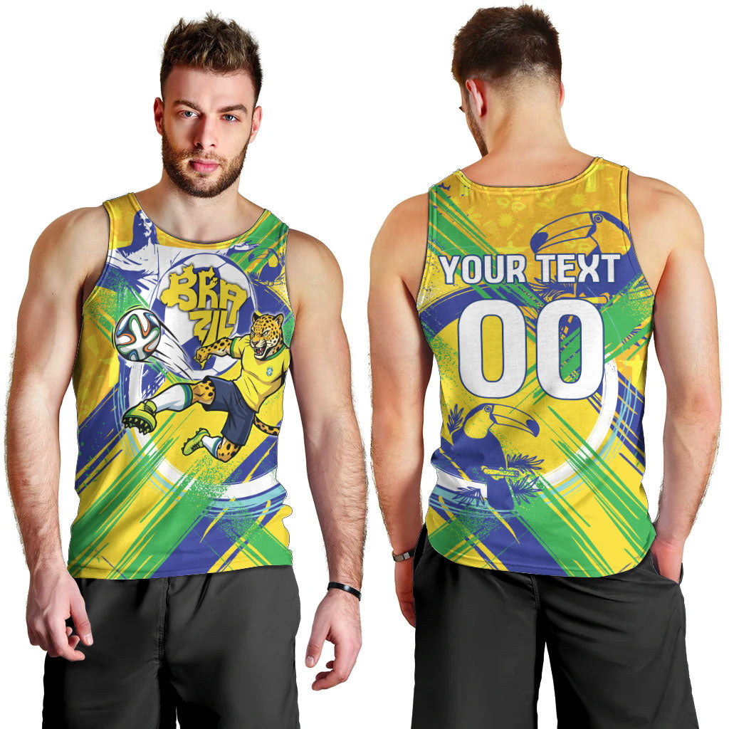 Personalized Brazil Soccer Football Jaguar Men Tank Top Christ The Redeeme - Soccer Mascot With Carnival Vibes