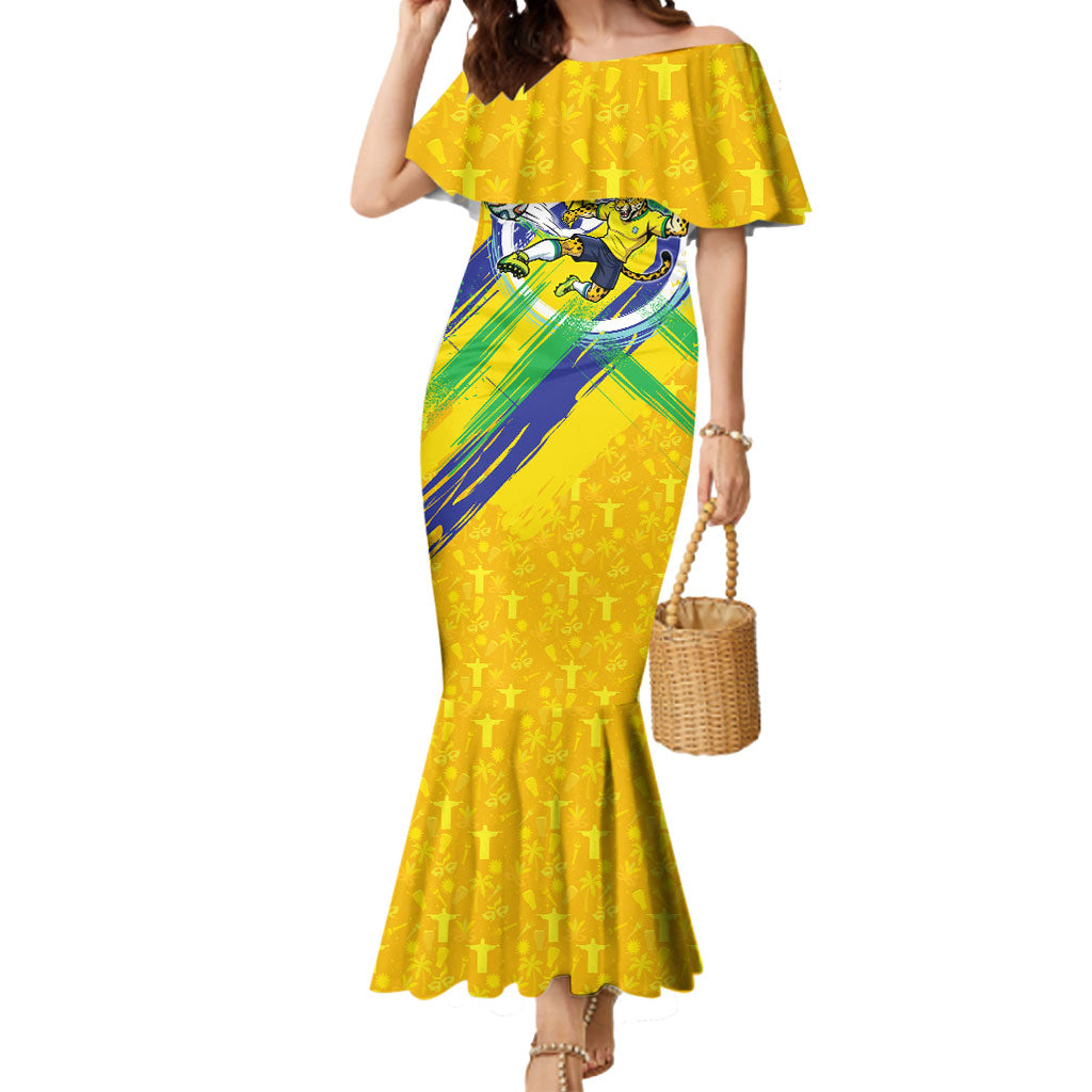 Personalized Brazil Soccer Football Jaguar Mermaid Dress Christ The Redeeme - Soccer Mascot With Carnival Vibes