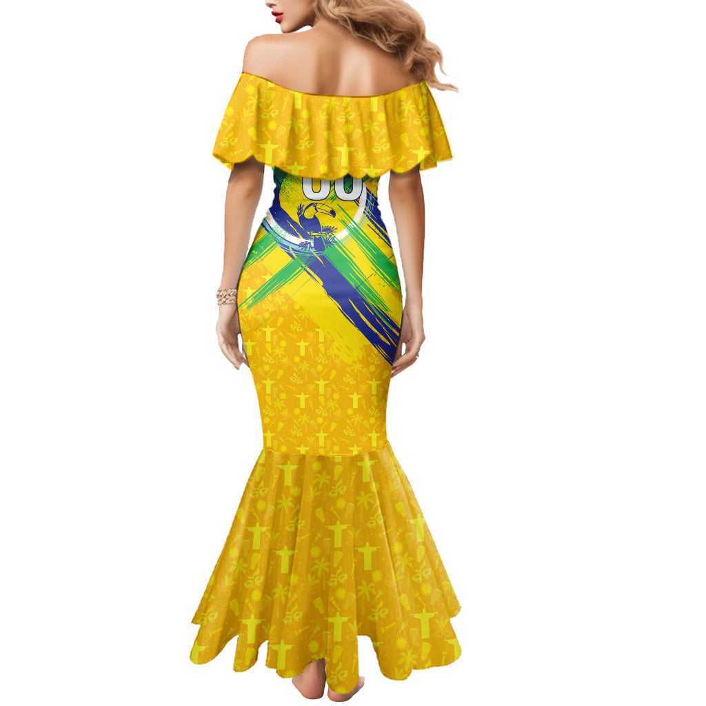 Personalized Brazil Soccer Football Jaguar Mermaid Dress Christ The Redeeme - Soccer Mascot With Carnival Vibes