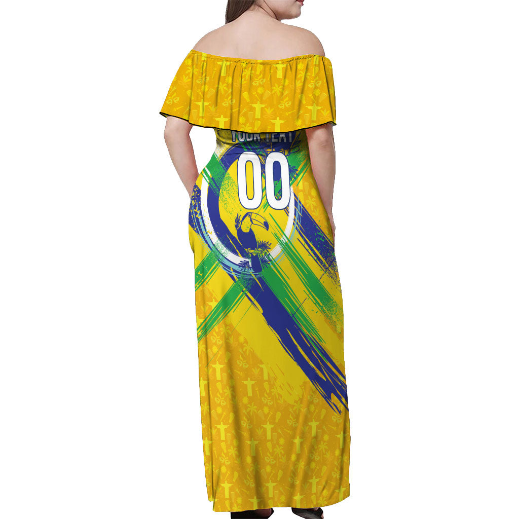 Personalized Brazil Soccer Football Jaguar Off Shoulder Maxi Dress Christ The Redeeme - Soccer Mascot With Carnival Vibes