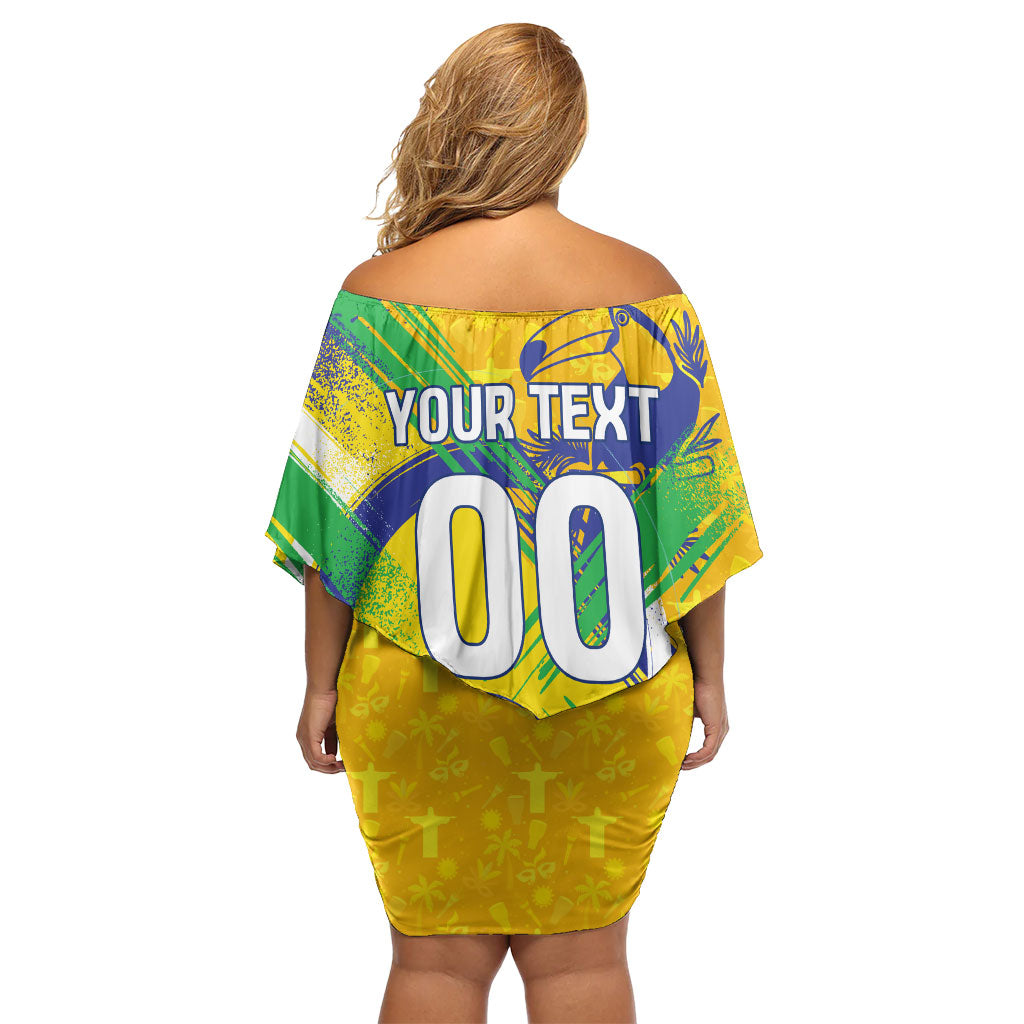 Personalized Brazil Soccer Football Jaguar Off Shoulder Short Dress Christ The Redeeme - Soccer Mascot With Carnival Vibes