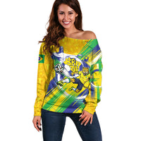Personalized Brazil Soccer Football Jaguar Off Shoulder Sweater Christ The Redeeme - Soccer Mascot With Carnival Vibes