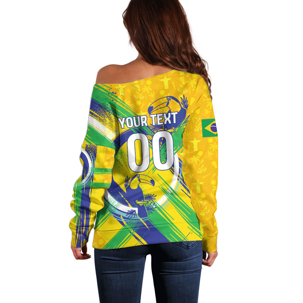 Personalized Brazil Soccer Football Jaguar Off Shoulder Sweater Christ The Redeeme - Soccer Mascot With Carnival Vibes