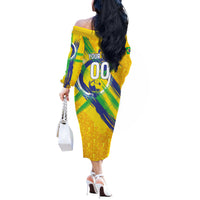 Personalized Brazil Soccer Football Jaguar Off The Shoulder Long Sleeve Dress Christ The Redeeme - Soccer Mascot With Carnival Vibes