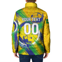 Personalized Brazil Soccer Football Jaguar Padded Jacket Christ The Redeeme - Soccer Mascot With Carnival Vibes