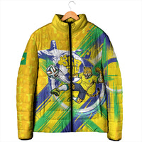 Personalized Brazil Soccer Football Jaguar Padded Jacket Christ The Redeeme - Soccer Mascot With Carnival Vibes