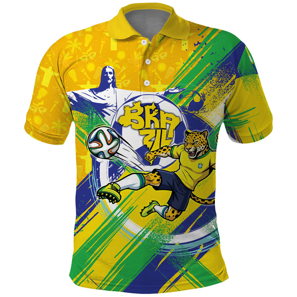 Personalized Brazil Soccer Football Jaguar Polo Shirt Christ The Redeeme - Soccer Mascot With Carnival Vibes
